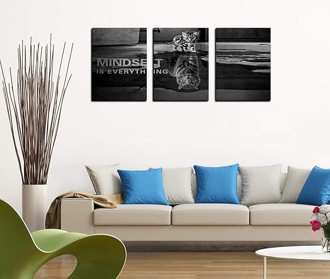 3 Panels Mindset is Everything Motivational Canvas Wall Art Inspirational Entrepreneur Quotes Poster Print Artwork Painting Picture for Framed Home Decoration Living Room office bedroom 60''W x 28''H-FlexoryFit