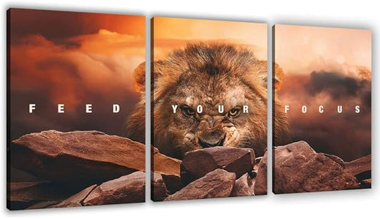 Motivational Wall Art Inspirational Wall Art 3 Pieces Canvas Poster Wall Painting Lion Artwork for Living Room Bedroom Home Decor Prints Pictures Office Wall Decor Framed Ready to Hang 48''Wx 24''H-FlexoryFit