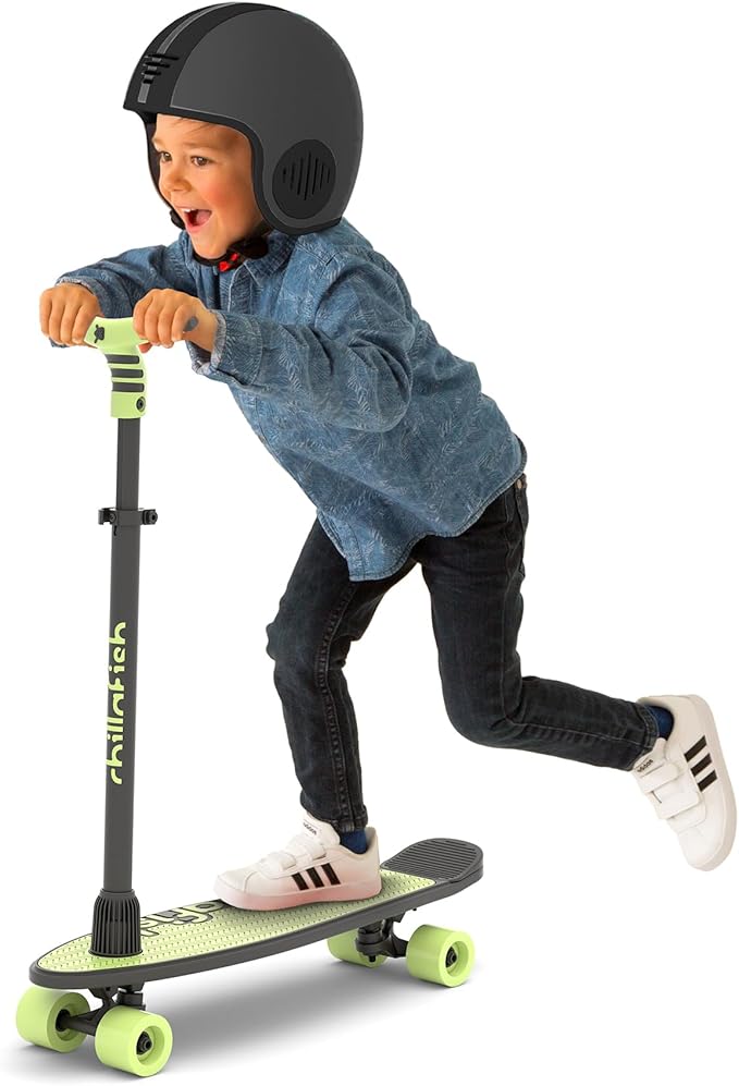 Chillafish Skatieskootie Customizable Training Skateboard and Lean-to-Steer Scooter with Detachable Stability Handlebar, Ages 3+-FlexoryFit