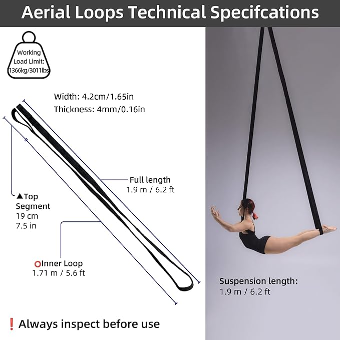 PRIOR FITNESS Aerial Yoga Straps 2m/6.6ft - Heavy Duty Circus Loops for Trapeze & Acrobatics[2 Pack],1850kg Load Capacity Medical-Grade Nylon-FlexoryFit