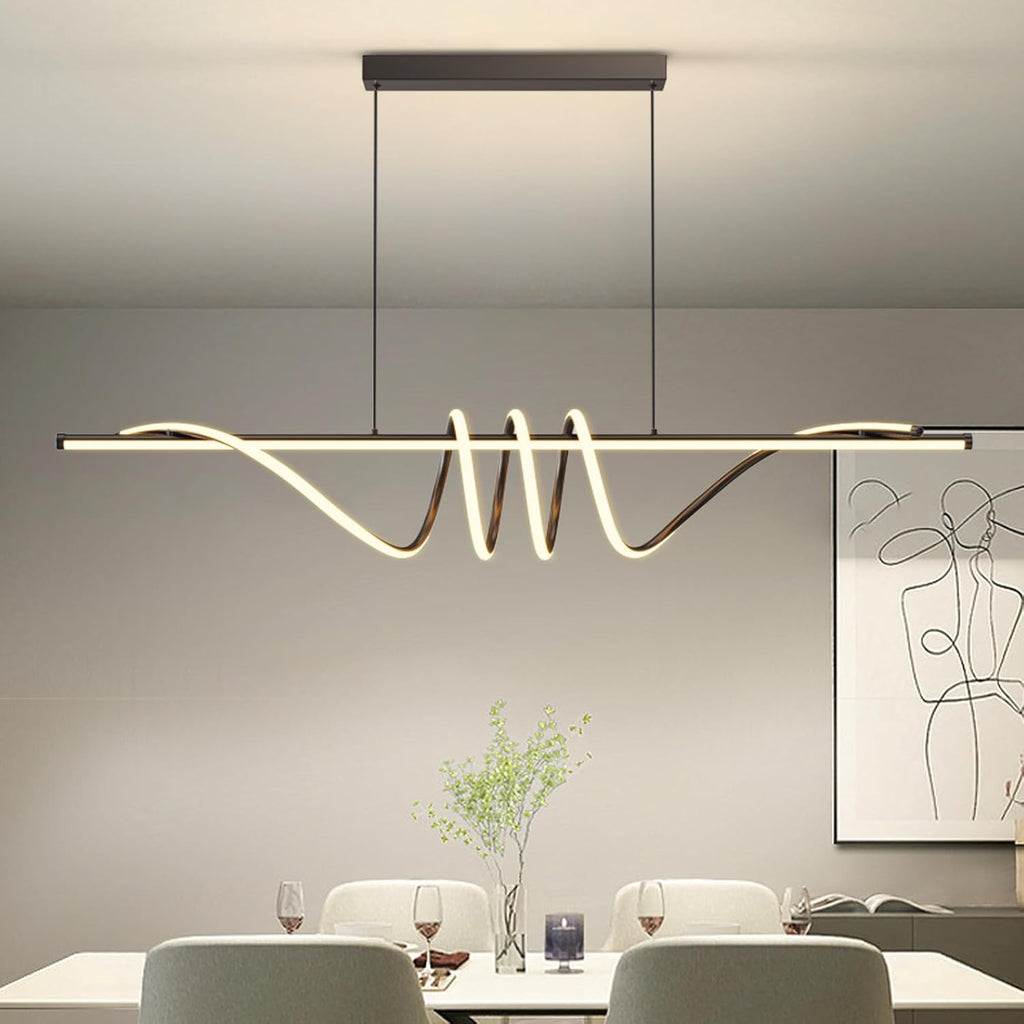 Modern LED Pendant Lights, Ceiling Chandelier Dimmable with Remote Control 3000k-6000K Adjustable Color Temperature, Aluminum Island Lighting Lamp Fixture for Kitchen, Dining Room(57in Black)