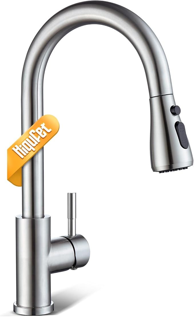 Kitchen Faucet with Pull Down Sprayer, Brushed Nickel High Arc Single Handle Kitchen Sink Faucet for Pot Filler, Stainless Steel Commercial Modern Rv Farmhouse Camper Laundry Bar Sink Faucets
