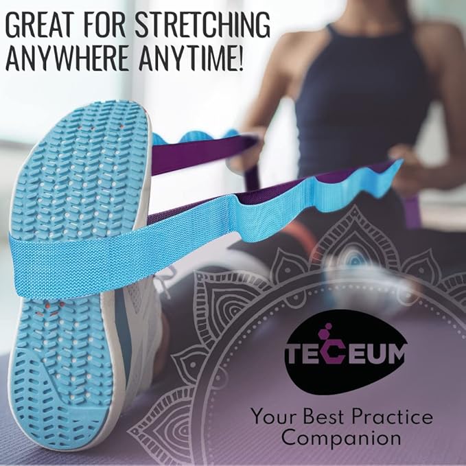 TECEUM Stretching Strap for Yoga & Physical Therapy – 10 Loops – Non-Elastic Leg Stretch Straps for Stretching, Exercising, Pilates, Post-Injury Rehabilitation for All Levels – Men & Women-FlexoryFit