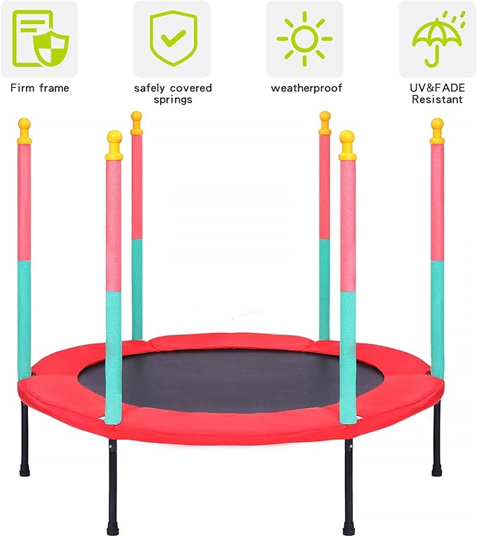 Kids Trampoline with Safety Enclosure Net - 5FT Trampoline for Toddlers Indoor and Outdoor - Parent-Child Interactive Game Fitness Trampoline Toy Gift for Boys and Girls Age 1-8-FlexoryFit