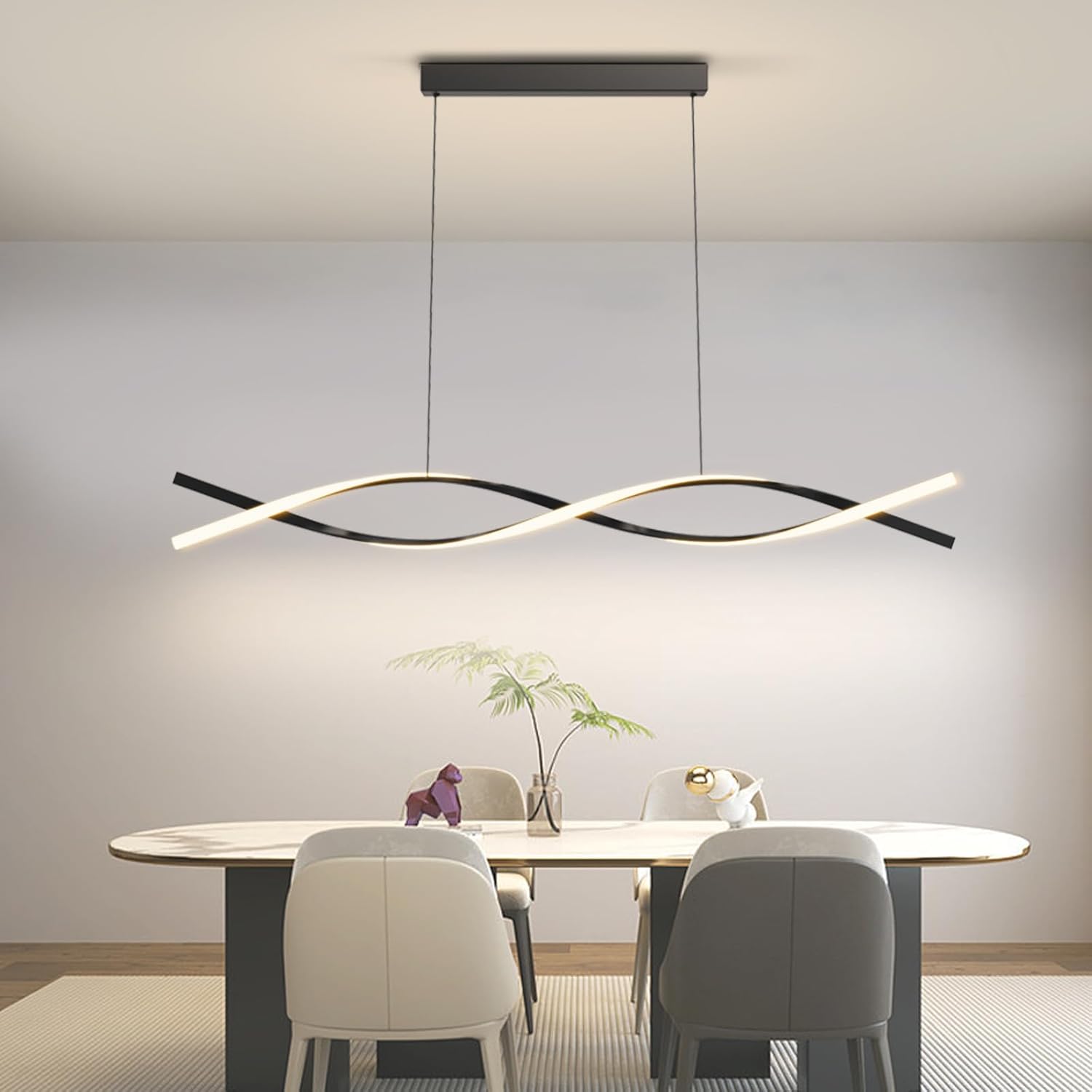 Modern Pendant Lights Fixture, 57in Aluminum LED Chandelier with Remote Control Dimmable 3000k-6000K Color Temperature, Island Lighting Lamp for Kitchen, Dining Room, Billiard Room