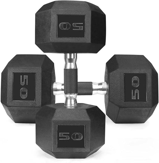 WF Athletic Supply Rubber Encased Hex Dumbbells with Rubber Grip Contoured Handle for Muscle Toning, Strength Building & Full Body Workout-FlexoryFit