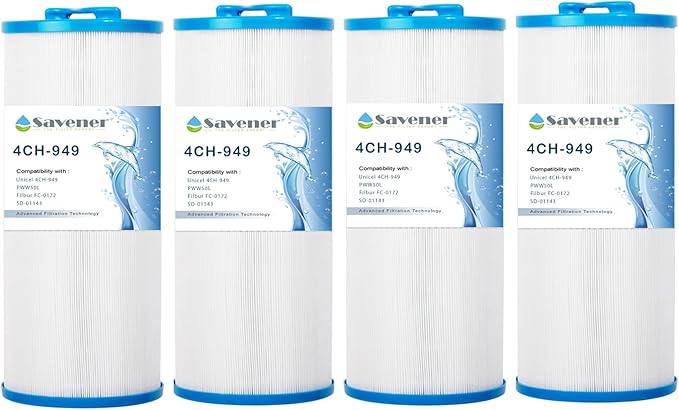 4CH-949 Spa Filter Replaces Unicel 4CH-949, PWW50L, Filbur FC-0172, SD-01143, 817-4050, Rising Dragon 50, Waterway Teleweir 50 sqft Filter Cartridge 4 Pack
