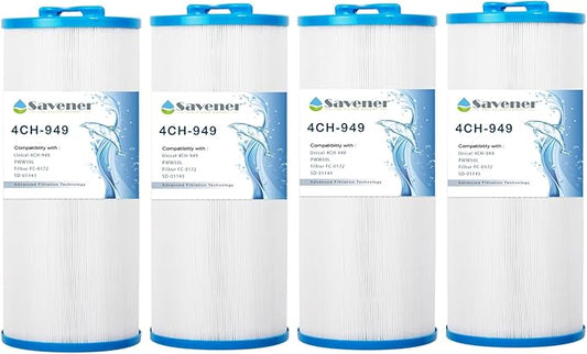 4CH-949 Spa Filter Replaces Unicel 4CH-949, PWW50L, Filbur FC-0172, SD-01143, 817-4050, Rising Dragon 50, Waterway Teleweir 50 sqft Filter Cartridge 4 Pack