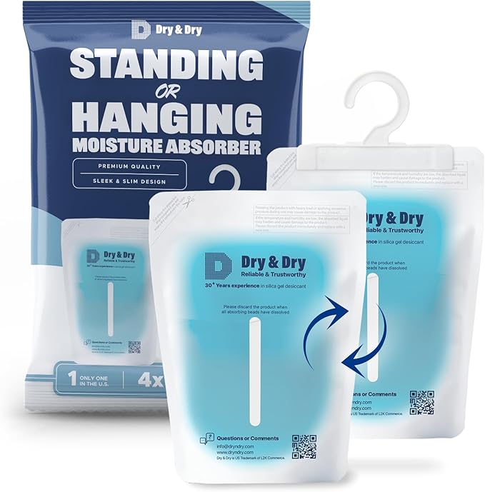Dry & Dry 5 Packs Hybrid Moisture Absorbers & Musty Odor Eliminator Dehumidifier to Control Excess Moisture for Basements, Closets, Bathrooms, Laundry Rooms. Moisture Absorbers