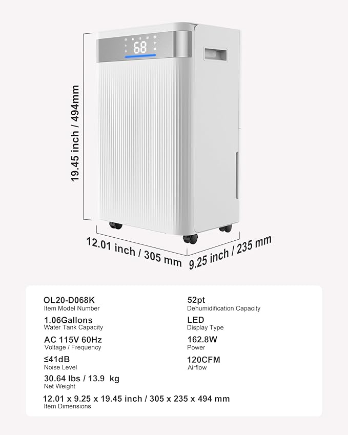 VEVOR 52 Pints Dehumidifier for Home & Basement, 4000 Sq.Ft Large Coverage, Drain Hose for Commercial & Industrial Use, Smart Humidity Control, Low Noise for Warehouses, Bathroom, Bedrooms & Storage