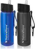 Water Filter Bottle with 4-Stage Integrated Filter Straw BPA Free for Camping, Hiking, Backpacking, Emergency and Travel, Black 650ml