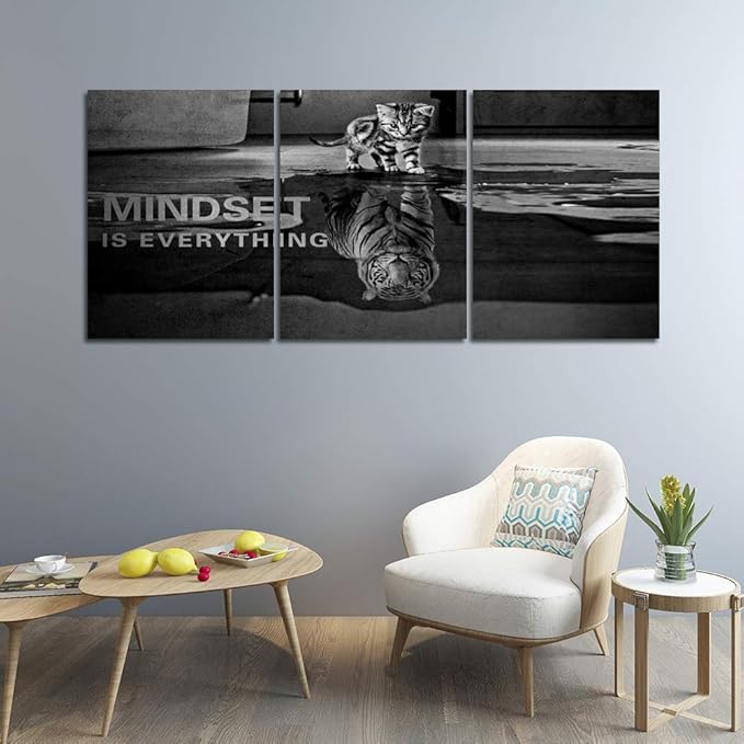 3 Panels Mindset is Everything Motivational Canvas Wall Art Inspirational Entrepreneur Quotes Poster Print Artwork Painting Picture for Framed Home Decoration Living Room office bedroom 36''W x 16''H-FlexoryFit
