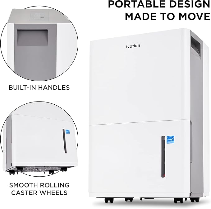 Ivation 4,500 Sq. Ft Energy Star Dehumidifier With Pump, Large Capacity Compressor De-humidifier for Big Rooms and Basements with Continuous Drain Hose Connector and Pump, Auto Shutoff and Restart