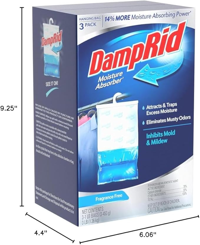 DampRid Fragrance Free Hanging Moisture Absorber, 16 oz., 3 Pack - Eliminates Musty Odors for Fresher Air, Ideal Moisture Absorbers for Closet, 14% More Moisture Absorbing Power*