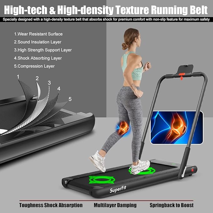 Goplus 2 in 1 Folding Treadmill, 2.25HP Under Desk Electric Superfit Treadmill, Installation-Free with APP Control, Remote Control, Bluetooth Speaker, LED Display, Walking for Home-FlexoryFit