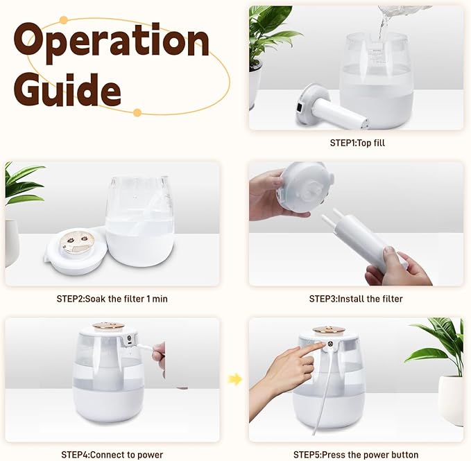 Double Spray Air Humidifier for Bedroom, 2L Quiet Cool Mist Humidifier for Plants Dorm Room Office Home Car Personal Humidificador with Digital Display 3 Mist Modes & Night Light