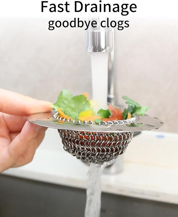 TRAPMATE 4 Pcs Kitchen Sink Drain Strainer, Easy Clean Sink Strainer, Stainless Steel Sink Drain Strainer, Sink Stopper Kitchen Drain, Garbage Disposal Strainer for US Standard Drain, Sink