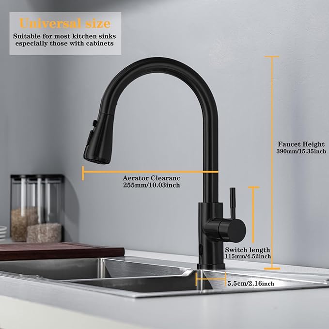 Black Touchless Infrared Sensor Kitchen Faucet with Pull Down Sprayer - Stainless Steel Single Handle Motion Sensor
