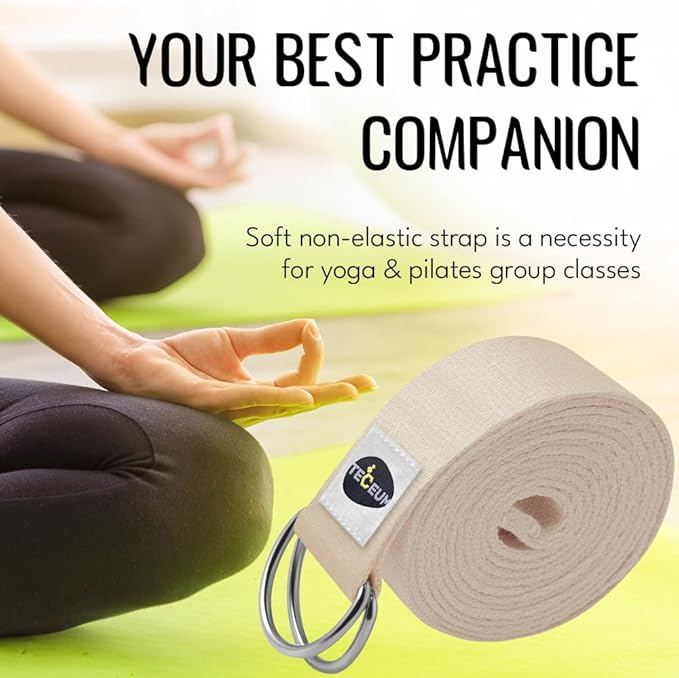 TECEUM Yoga Strap & Mat Strap – 2 IN 1 – Cotton – 6 ft 8 ft 10 ft (30+ colors) – Adjustable Non-Slip Belt for Yoga, Pilates, Stretching, Physical Therapy, Fitness & Home Workout – For Carrying Mats-FlexoryFit