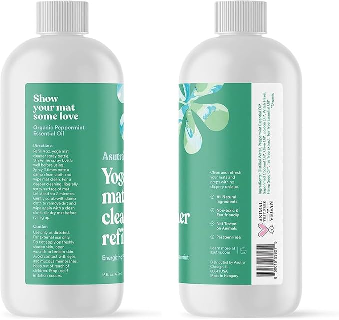 ASUTRA Yoga Mat Cleaner Spray Refill (Energizing Peppermint), 16 fl oz - No Slippery Residue, Organic Essential Oils, Deep-Cleansing for Fitness Gear & Gym Equipment-FlexoryFit