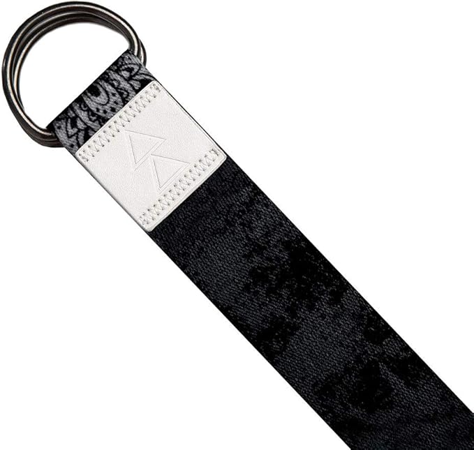 YOGA DESIGN LAB | The Yoga Strap | Luxurious, Extra Long, Super Soft, Eco Printed | Studio Quality, Adjustable | Safely Stretch Further and Hold Longer | 8 ft Long (Mandala Black, 8ft)-FlexoryFit