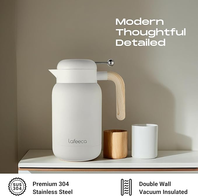 Aura Thermal Coffee Carafe - Vacuum Insulated Stainless Steel Tea Pot & Water Pitcher, Keeps Drinks Hot or Cold, BPA-Free, Beverage Dispenser Thermos - 51 oz Dune