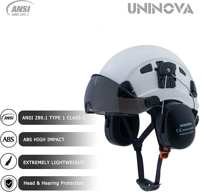 UNINOVA Arborist Helmet Forestry Helmet Chainsaw Helmet with Visor and Earmuffs,OSHA Safety Hard Hat Helmet for Logging Trimming Mowing Climbing Tree Service Garden Work