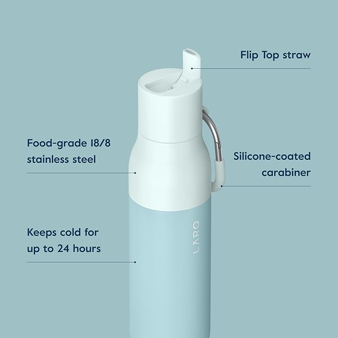 LARQ Bottle Flip Top 17 oz - Reusable Insulated Stainless Steel Water Bottle With Straw | BPA Free | For Sports, Gym, and Travel | Keep Drinks Cold for 24 Hours, Seaside Mint