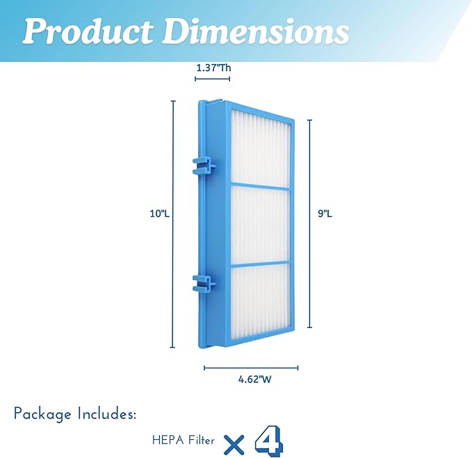 Nispira AER1 Filter Replacement for Holmes Air Purifier HAPF30AT HAP242-NUC Total Air True HEPA 4 Packs, 1.2 x 10 x 4.6 Inches