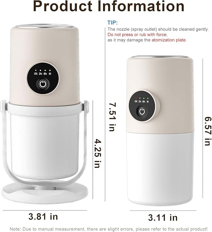 Portable Small Humidifier - Cold Mist Humidifier with 360° Rotating Stand, Stepless Dimming Warm Night Light, 2/8 H Timer Function, Mini humidifier for Bedroom, Plants, Office, and Car