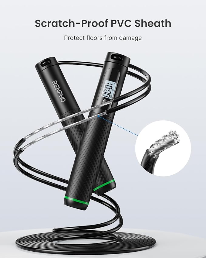 RENPHO Cordless Jump Rope, Weighted Jump Rope with Counter, Jump Ropes for Fitness, Smart Skipping Rope for Crossfit, Gym, Burn Calorie, APP Data Analysis, at-Home-Workout for Women Men Adult Kids-FlexoryFit