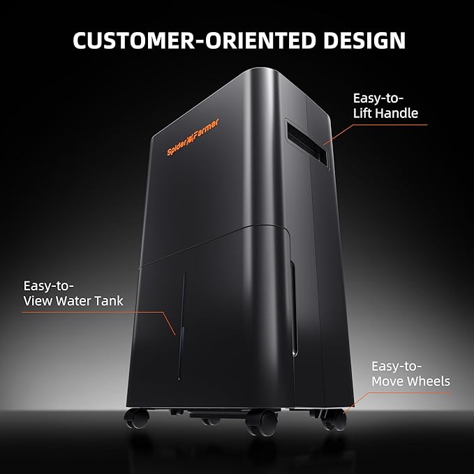Spider Farmer Upgraded Dehumidifier with Drain Hose 2000 Sq.Ft.Dehumidifier with Smart Humidity Control Display, Air Duct, 24-Hour Timer, Provides Powerful Dehumidification for Grow Tent and Home