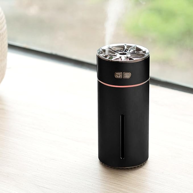 Portable Dual Spray Aromatherapy Diffuser and Humidifier with 300ml Water Tank for Smart Car Air Freshening (Black)