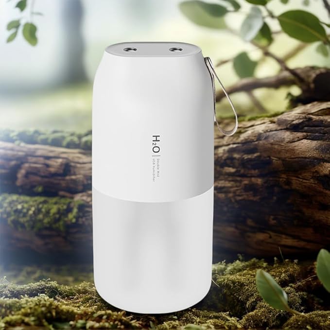 Dual Nozzle Portable Humidifier 300ml with Dual Spray Modes and Night Light for Bedroom and Car