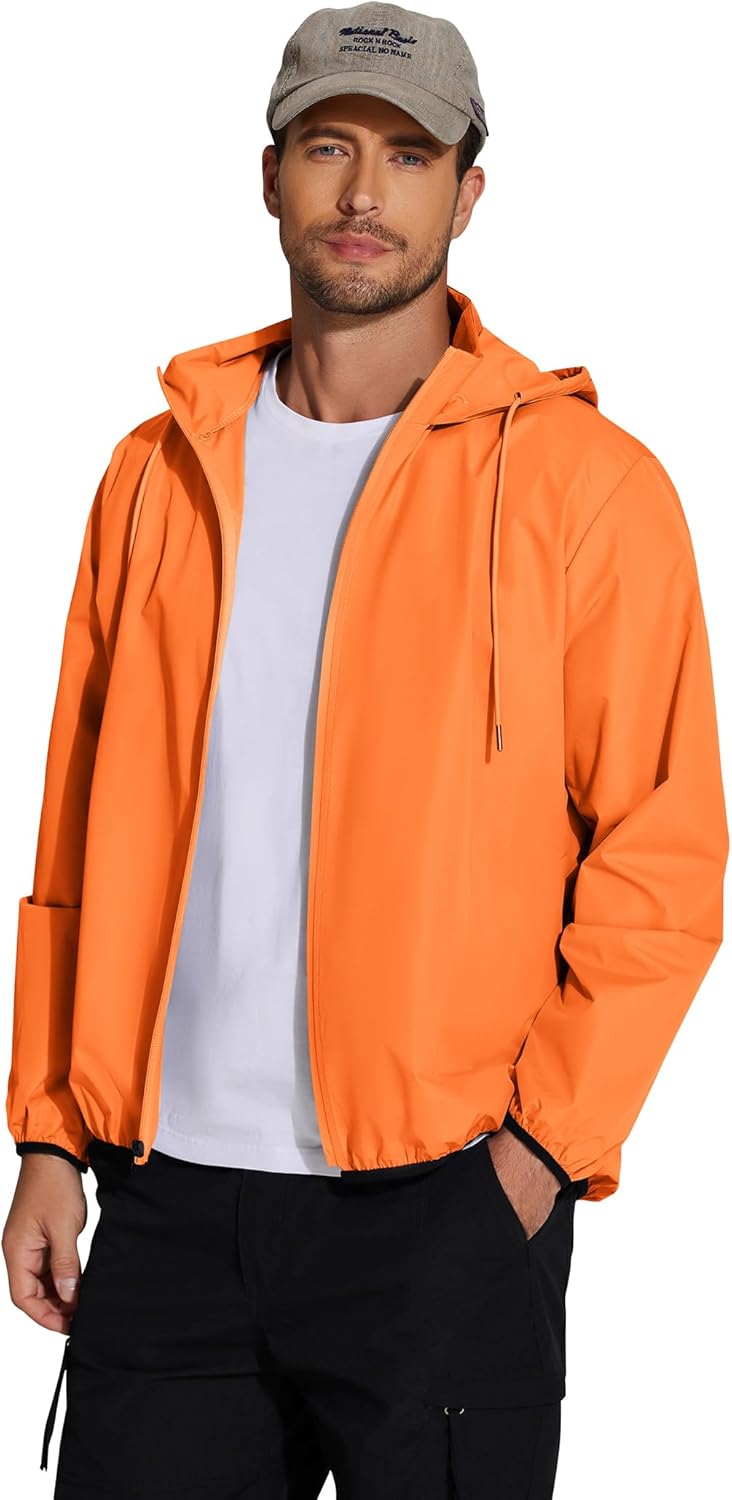 COOFANDY Men's Packable Rain Jacket Lightweight Waterproof Raincoat with Hood Travel Hiking Golf Windbreaker
