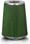 GREEN 4" 102 mm Inlet Truck Cold Air Cone Replacement Performance Washable Clamp-On Dry Air Filter (8" Tall)