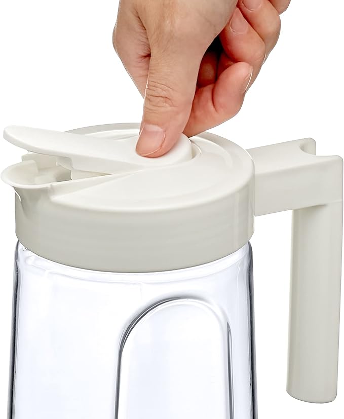 Amazing Abby - Slim Mini - Tritan Pitcher (48 oz), Unbreakable Plastic Water Pitcher with Lid, BPA-Free, Heat-Resistant, Dishwasher-Safe, Great for Iced and Hot Drinks, Indoors and Outdoors, White
