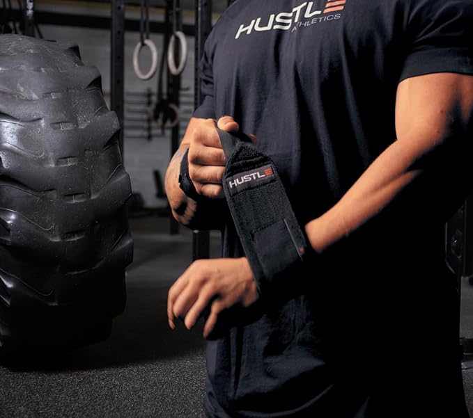 Hustle Athletics Wrist Wraps for Weightlifting – Max Wrist Support for Safe & Heavy Lifts, USPA Approved 18" & 12" Lengths, Thumb Loop Gym Straps for Powerlifting & Weight Lifting for Men and Women-FlexoryFit