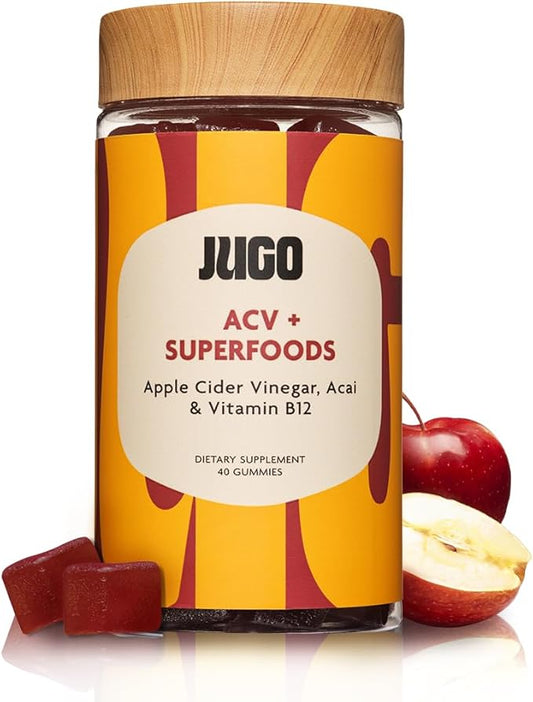JUGO Apple Cider Vinegar + SUPERFOODS | ACV Gummies with Vitamin B12 & Acai | 40 Count Digestive Support Gummies | Plant-Based, Gelatin- Free, Non-GMO, Made in USA-FlexoryFit