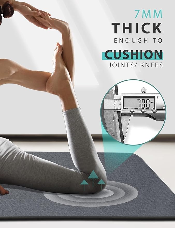 Yoga Mat Double-Sided Non Slip, 72'' x 32'' x 7mm - Extra Wide & Thick Yoga Mat for Women Men Kids, Professional TPE Yoga Mats for Home Workout, Yoga, Pilates and Floor Exercise, with Carrier Strap-FlexoryFit