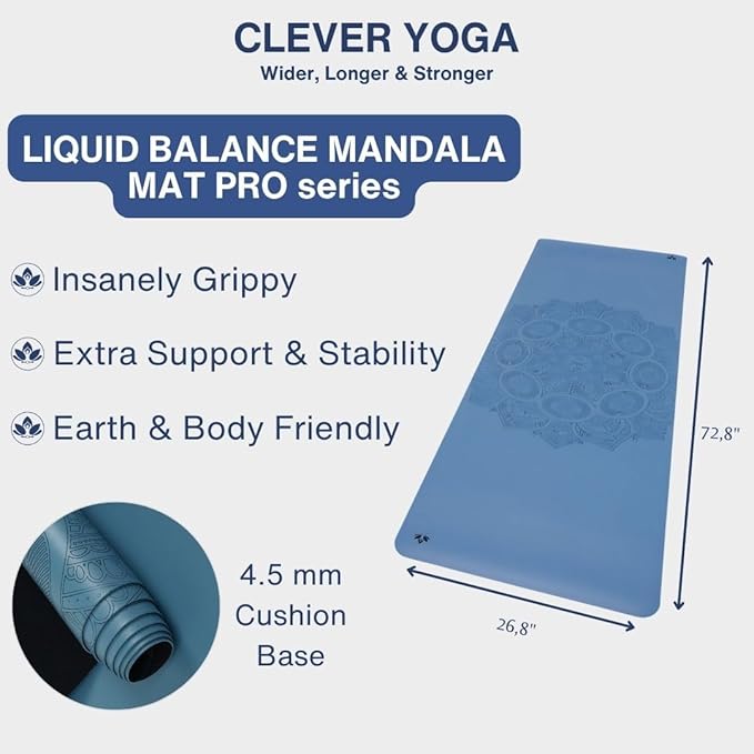 Clever Yoga Liquid Balance Thick Yoga Mat - Pro Exercise Yoga Mat with Non-Slip Surface for Home Gym, Earth-Friendly & Recyclable Pilates and Workout Pad Women & Men, 4.5 mm-FlexoryFit