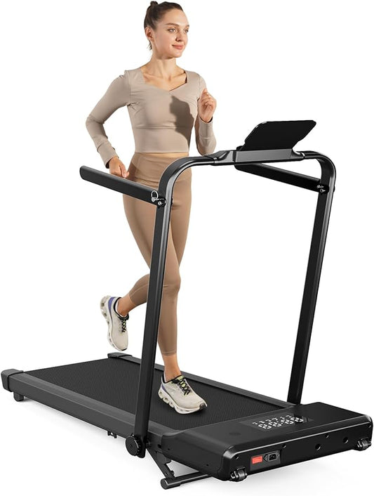 Walking Pad Treadmill with Handle bar, 3.0HP Small Foldable Treadmills for Home with APP Remote Control and LED Display, 7.5MPH Portable Treadmill 300 Lbs Capacity-FlexoryFit