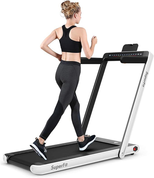 GYMAX Walking Pad, 2.25HP Dual Display Foldable Treadmill for Home with Remote/Smart App Control, Portable Compact Treadmill for Office Under Desk, Folding Running Machine for Small Spaces