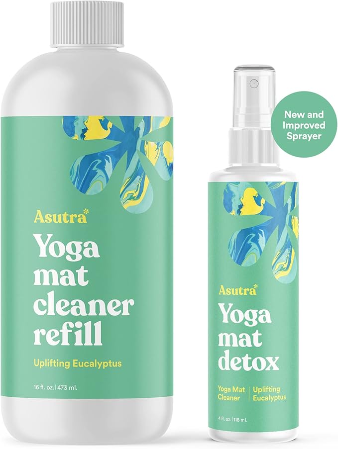 ASUTRA Yoga Mat Cleaner Spray Refill (Uplifting Eucalyptus), 16 fl oz - No Slippery Residue, Organic Essential Oils Deep-Cleansing for Fitness Gear & Gym Equipment-FlexoryFit