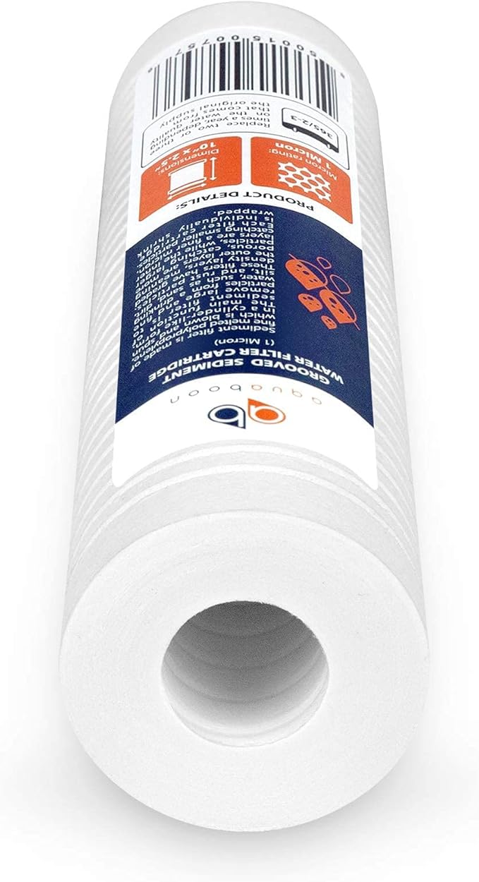 Aquaboon Whole House 1 Micron 10 x 2.5 PP Grooved Sediment Water Filter Cartridge Replacement Compatible with AP110, WHKF-GD05, CFS110, P5, 4-Pack