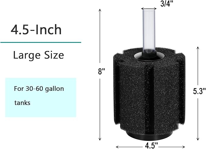 AQUANEAT Aquarium Sponge Filter Breeding Fry Betta Shrimp Nano Fish Tank 4pcs (Large up to 60Gal)