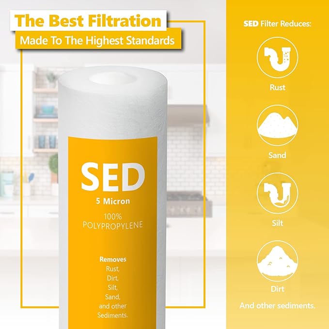Express Water – 4 Pack Sediment Water Filter Replacement – 5 Micron, High Capacity – 10 inch – Under Sink and Reverse Osmosis System Filters (Model: FLTSED0504)