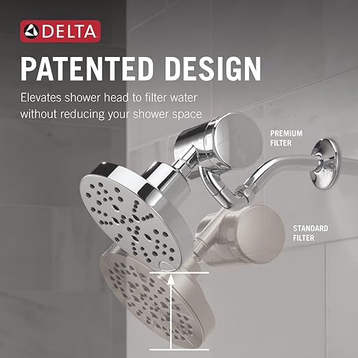Delta Faucet 5-Setting H2Okinetic Shower Head Chrome with Clarifi Premium Shower Filter Attachment with Filter