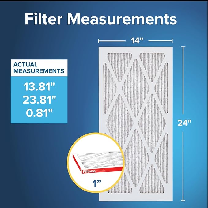 Filtrete 14x24x1 AC Furnace Air Filter, MERV 11, MPR 1000, Micro Allergen Defense, 3-Month Pleated 1-Inch Electrostatic Air Cleaning Filter, 2 Pack (Actual Size 13.81 x 23.81 x 0.81 in)