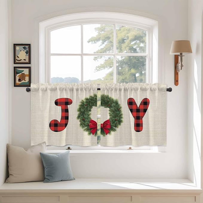 Red Green Christmas Kitchen Tier Curtains 24 Inch Long 2 Panel Set, Rod Pocket - Image 3